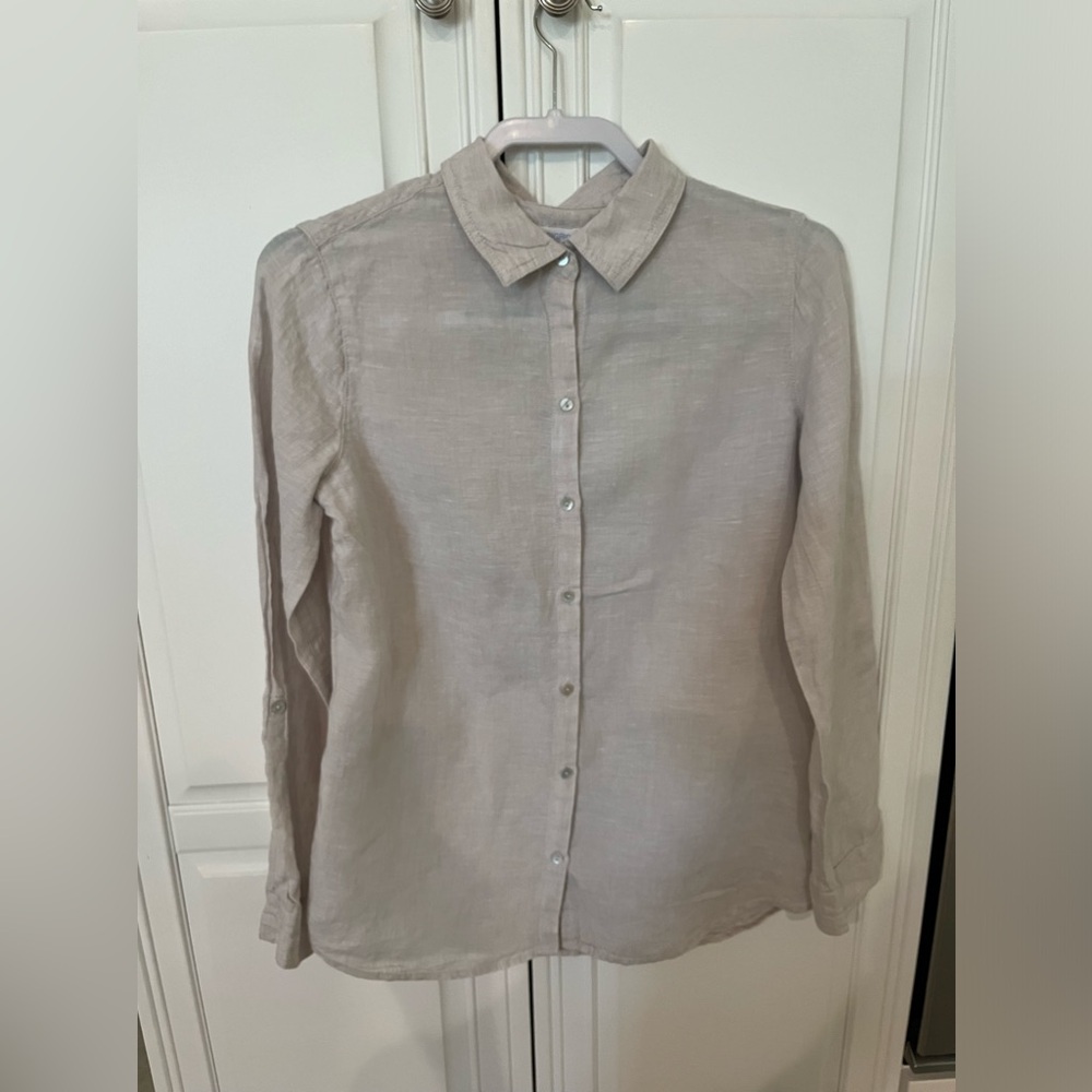 Sigrid Olsen linen long sleeve tan size M.